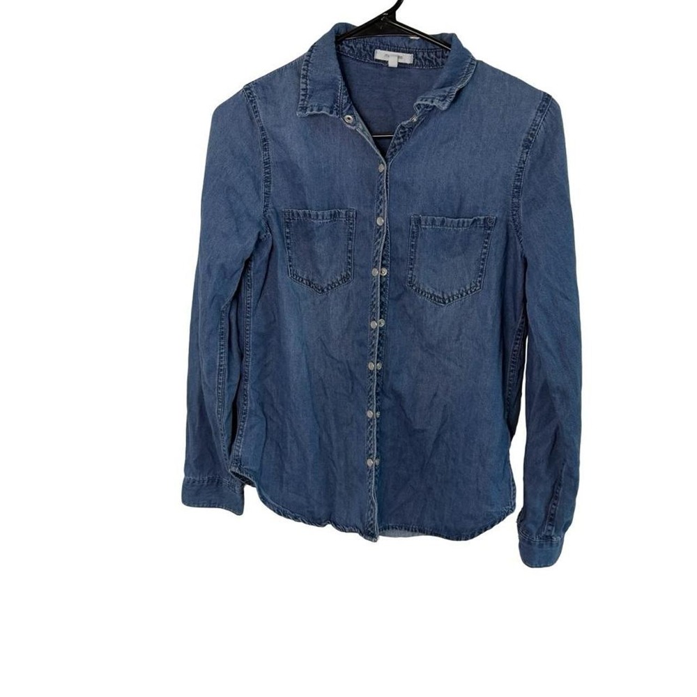 Maurices Womens Blue Denim Chambray Snap Front Long Sleeve Shirt XS